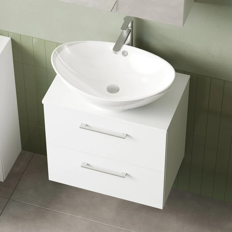 Lana 600mm Wall Hung 2 Drawer Vanity Unit & Worktop - White Gloss