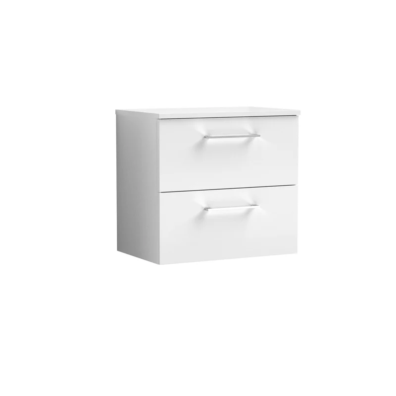 Lana 600mm Wall Hung 2 Drawer Vanity Unit & Worktop - White Gloss