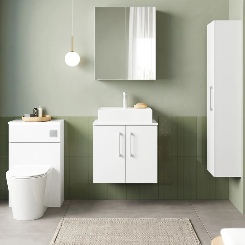 Lana 600mm Wall Hung 2 Door Vanity Unit & Worktop - White Gloss