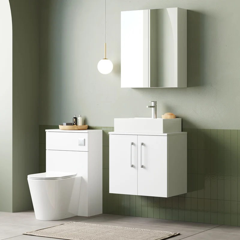 Lana 600mm Wall Hung 2 Door Vanity Unit & Worktop - White Gloss