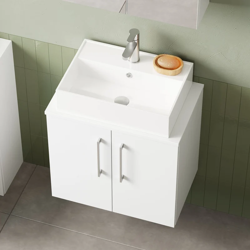 Lana 600mm Wall Hung 2 Door Vanity Unit & Worktop - White Gloss