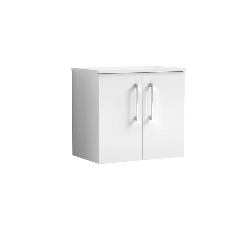 Lana 600mm Wall Hung 2 Door Vanity Unit & Worktop - White Gloss