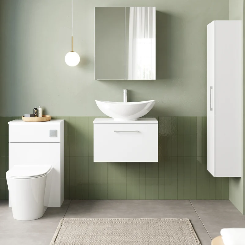 Lana 600mm Wall Hung 1 Drawer Vanity Unit & Worktop - White Gloss
