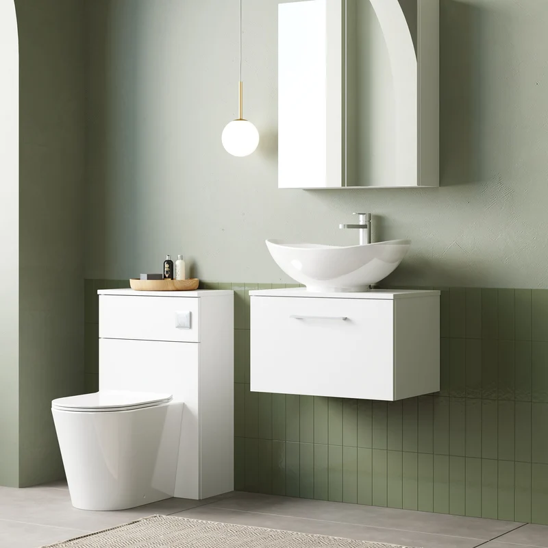 Lana 600mm Wall Hung 1 Drawer Vanity Unit & Worktop - White Gloss