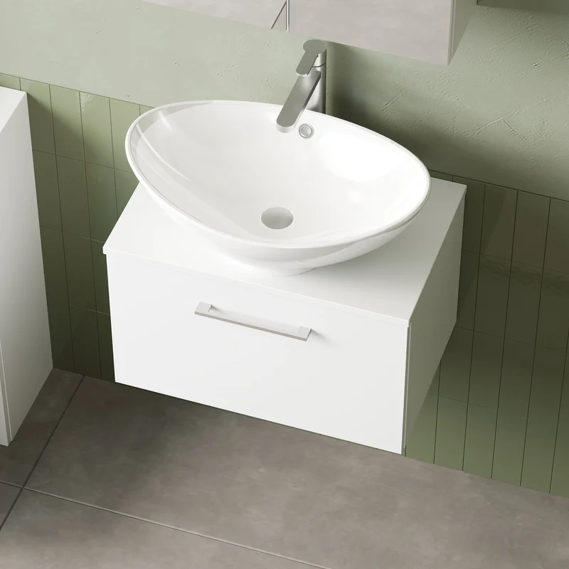 Lana 600mm Wall Hung 1 Drawer Vanity Unit & Worktop - White Gloss