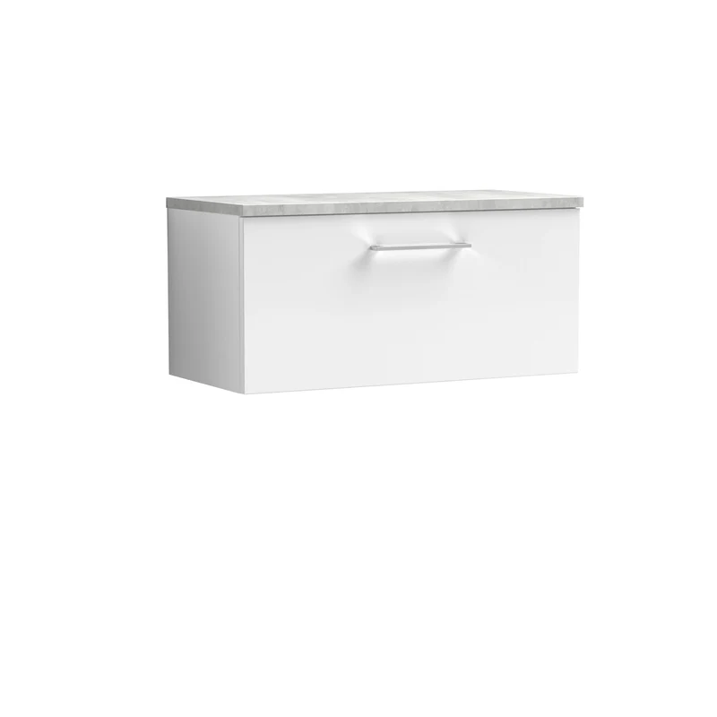 Lana 800mm Wall Hung Single Drawer Vanity Unit & Bellato Grey Laminate Worktop - White Gloss