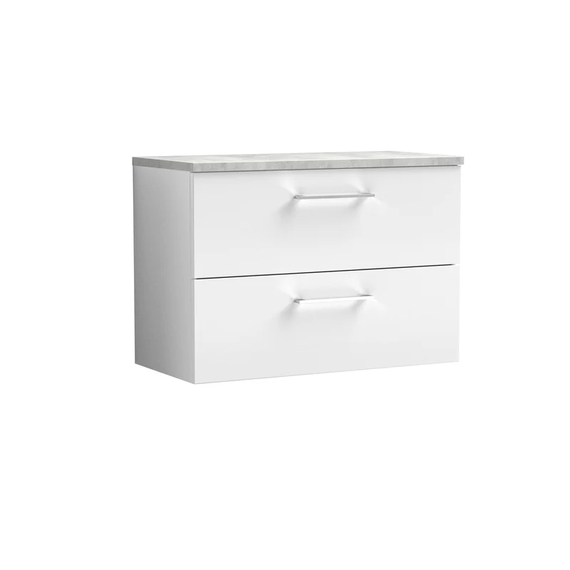 Lana 800mm Wall Hung 2 Drawer Vanity Unit & Bellato Grey Laminate Worktop - White Gloss
