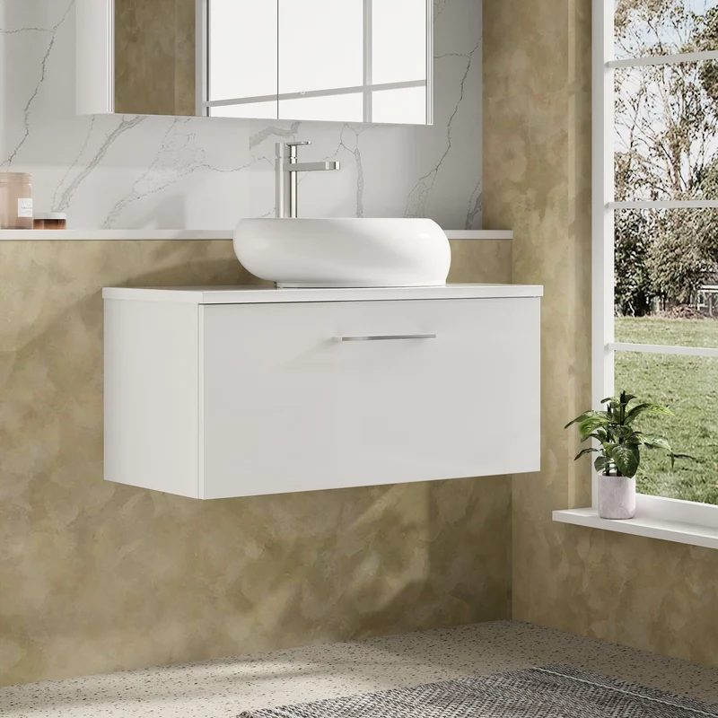 Lana 800mm Wall Hung 1 Drawer Vanity Unit & Worktop - White Gloss