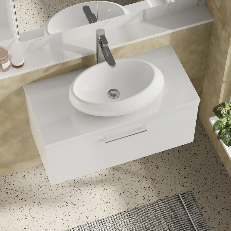 Lana 800mm Wall Hung 1 Drawer Vanity Unit & Worktop - White Gloss
