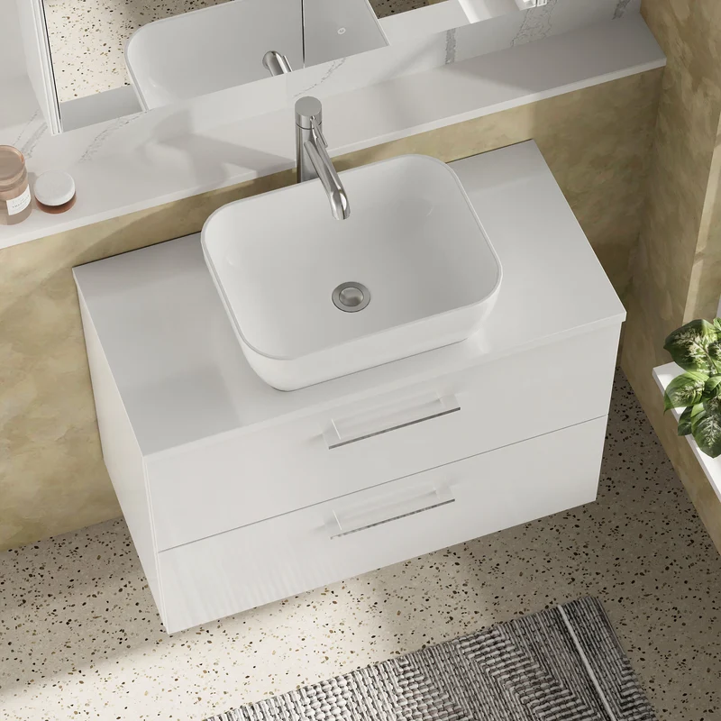 Lana 800mm Wall Hung 2 Drawer Vanity Unit & Worktop - White Gloss