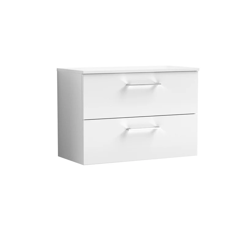 Lana 800mm Wall Hung 2 Drawer Vanity Unit & Worktop - White Gloss