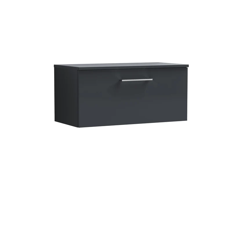 Lana 800mm Wall Hung 1 Drawer Vanity Unit & Worktop - Soft Black Satin