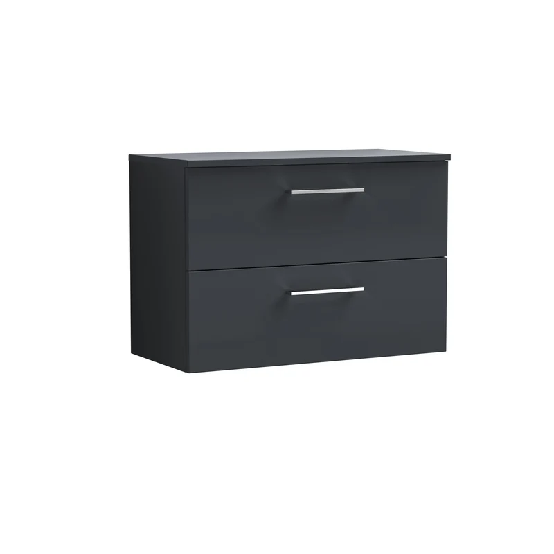 Lana 800mm Wall Hung 2 Drawer Vanity Unit & Worktop - Soft Black Satin