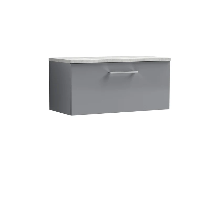 Lana 800mm Wall Hung Single Drawer Vanity Unit & Bellato Grey Laminate Worktop - Grey Satin