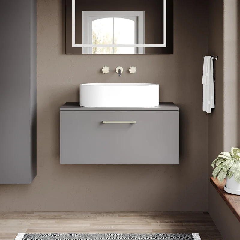 Lana 800mm Wall Hung 1 Drawer Vanity Unit & Worktop - Grey Satin