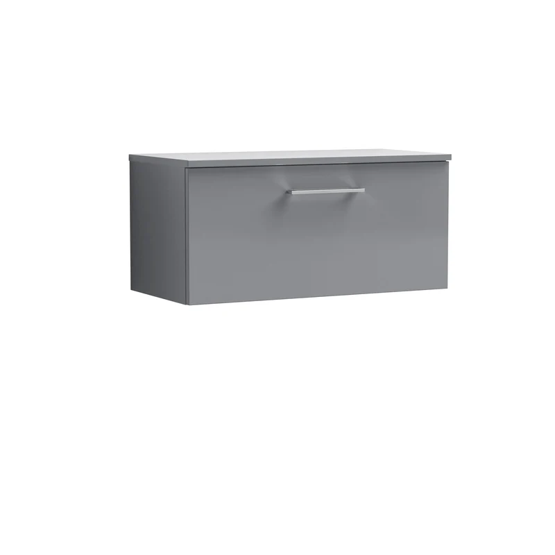 Lana 800mm Wall Hung 1 Drawer Vanity Unit & Worktop - Grey Satin