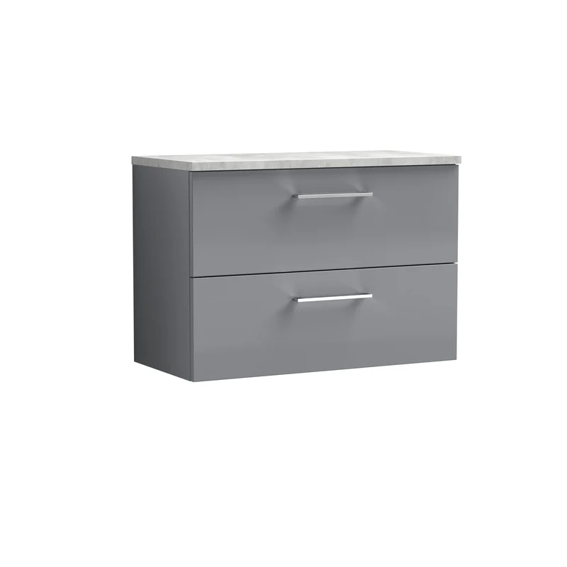 Lana 800mm Wall Hung 2 Drawer Vanity Unit & Bellato Grey Laminate Worktop - Grey Satin
