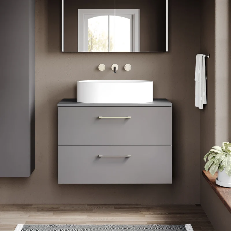 Lana 800mm Wall Hung 2 Drawer Vanity Unit & Worktop - Grey Satin