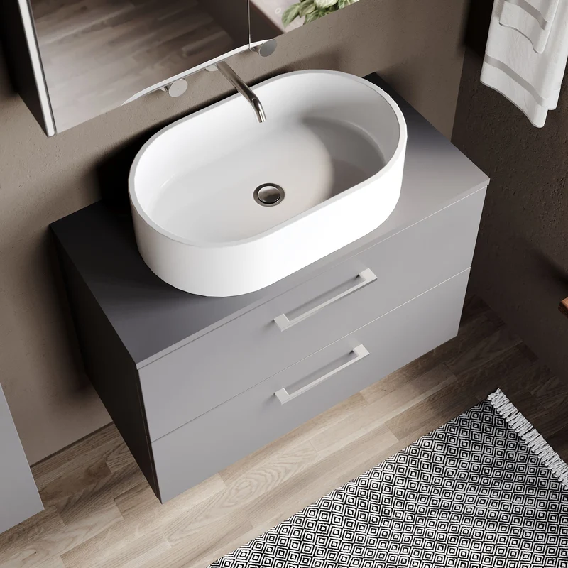 Lana 800mm Wall Hung 2 Drawer Vanity Unit & Worktop - Grey Satin