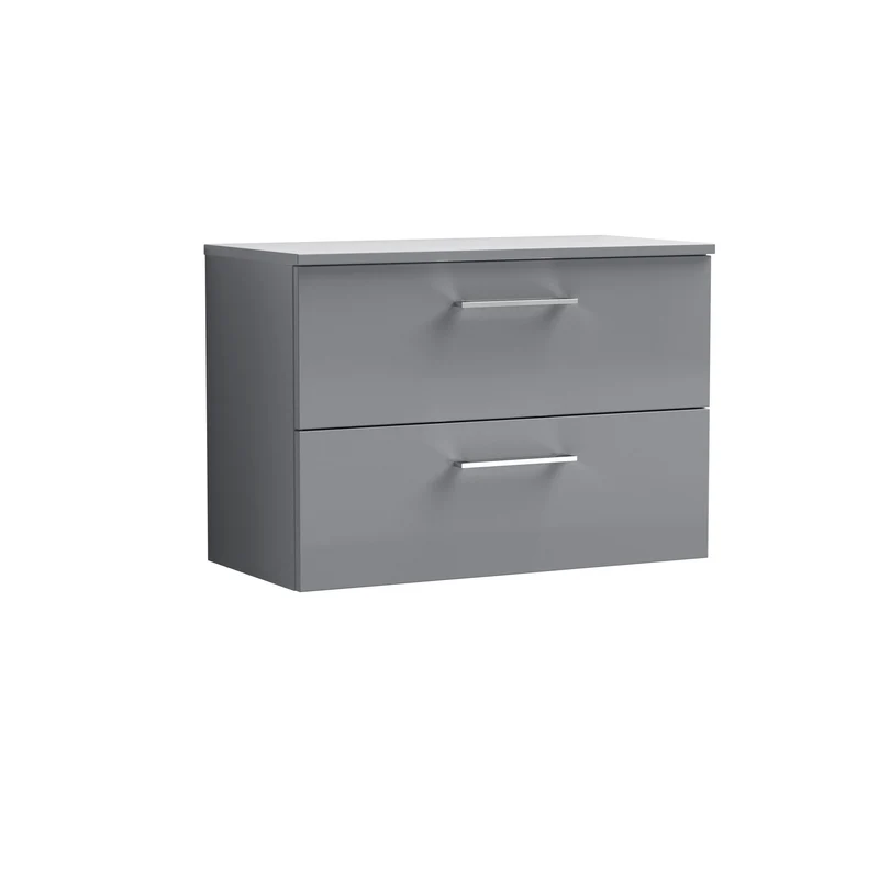 Lana 800mm Wall Hung 2 Drawer Vanity Unit & Worktop - Grey Satin