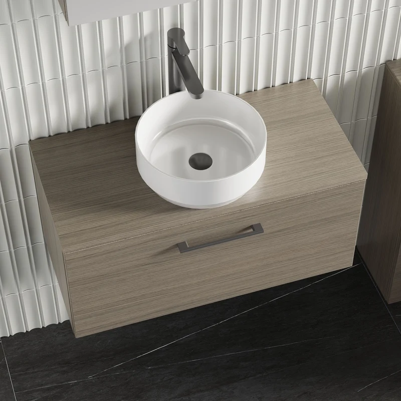 Lana 800mm Wall Hung 1 Drawer Vanity Unit & Worktop - Solace Oak Woodgrain