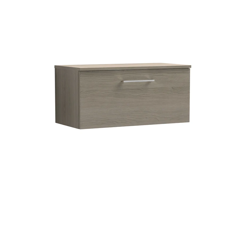 Lana 800mm Wall Hung 1 Drawer Vanity Unit & Worktop - Solace Oak Woodgrain