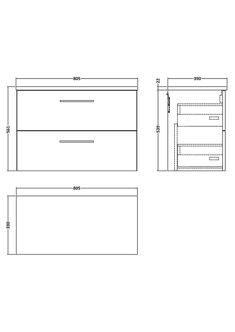Lana 800mm Wall Hung 2 Drawer Vanity Unit & Bellato Grey Laminate Worktop - Solace Oak Woodgrain