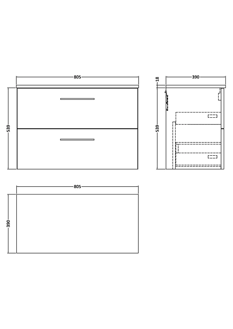 Lana 800mm Wall Hung 2 Drawer Vanity Unit & Worktop - Solace Oak Woodgrain