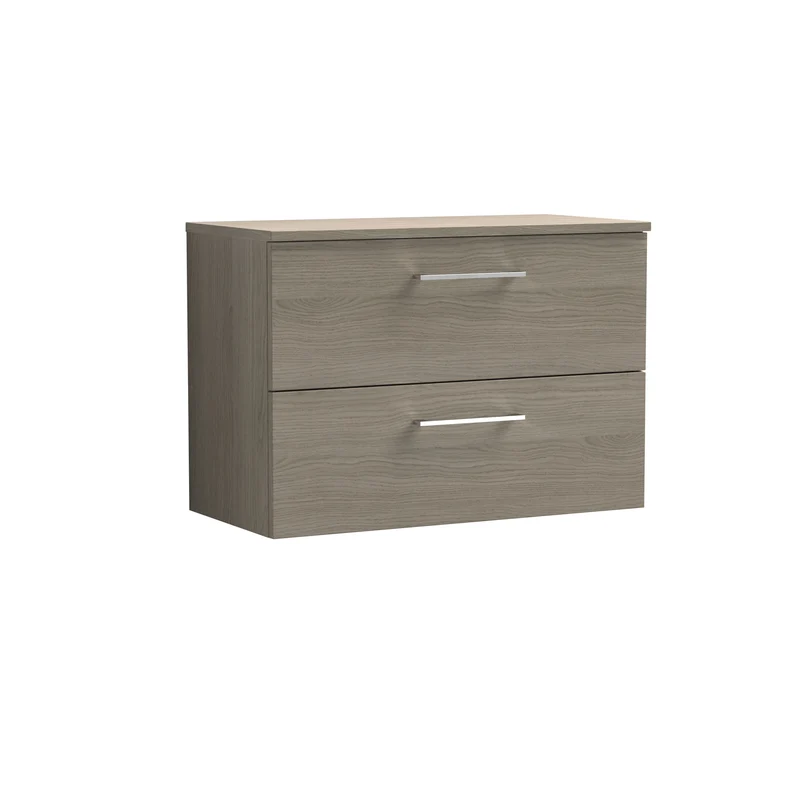 Lana 800mm Wall Hung 2 Drawer Vanity Unit & Worktop - Solace Oak Woodgrain