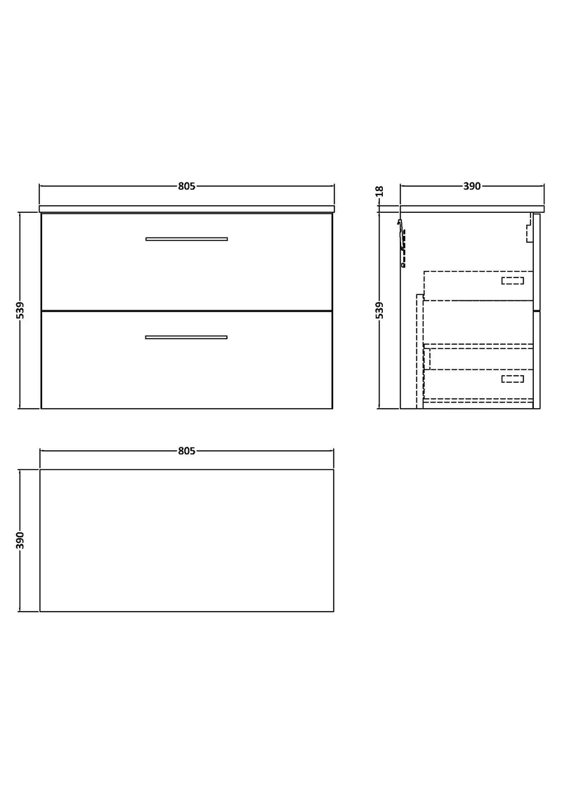 Lana 800mm Wall Hung 2 Drawer Vanity Unit & Worktop - Solace Oak Woodgrain