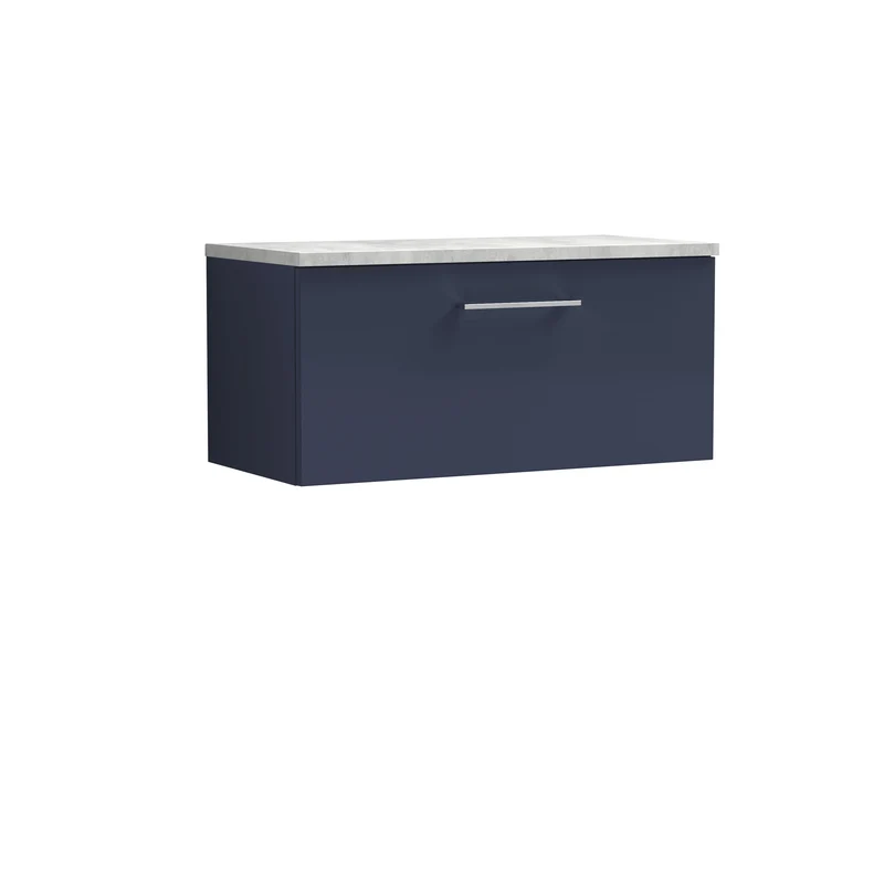 Lana 800mm Wall Hung Single Drawer Vanity Unit & Bellato Grey Laminate Worktop - Midnight Blue Satin