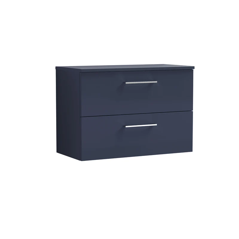 Lana 800mm Wall Hung 2 Drawer Vanity Unit & Worktop - Midnight Blue Satin