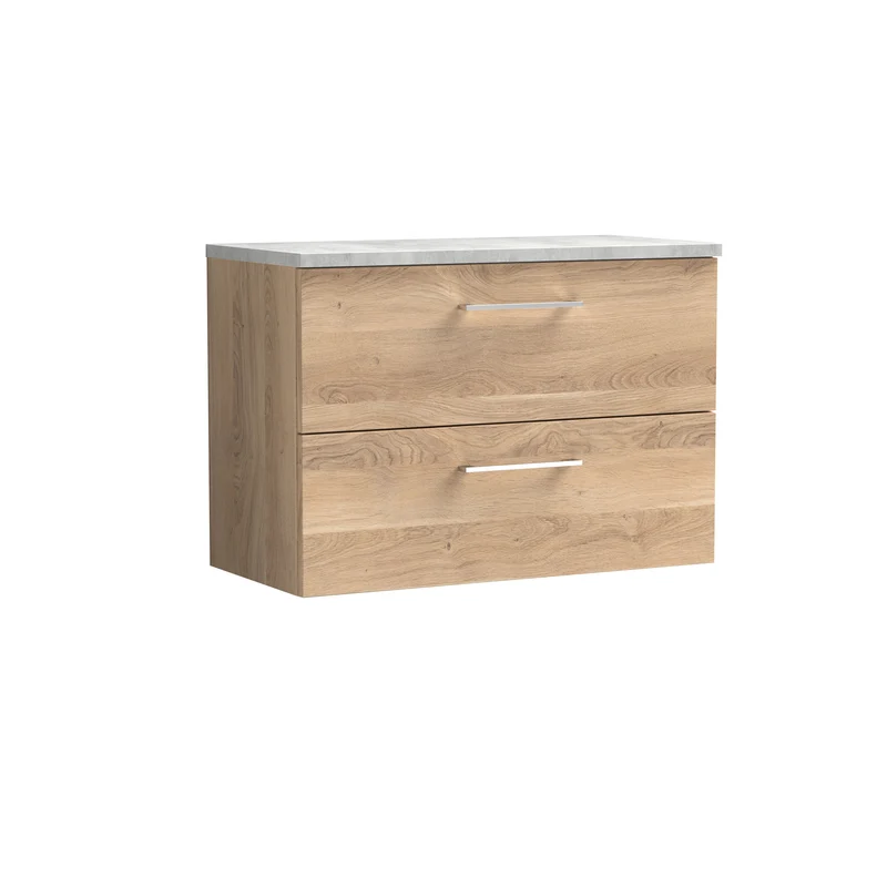 Lana 800mm Wall Hung 2 Drawer Vanity Unit & Bellato Grey Laminate Worktop - Bleached Oak Woodgrain