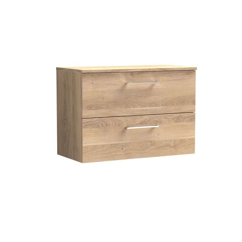 Lana 800mm Wall Hung 2 Drawer Vanity Unit & Worktop - Bleached Oak Woodgrain