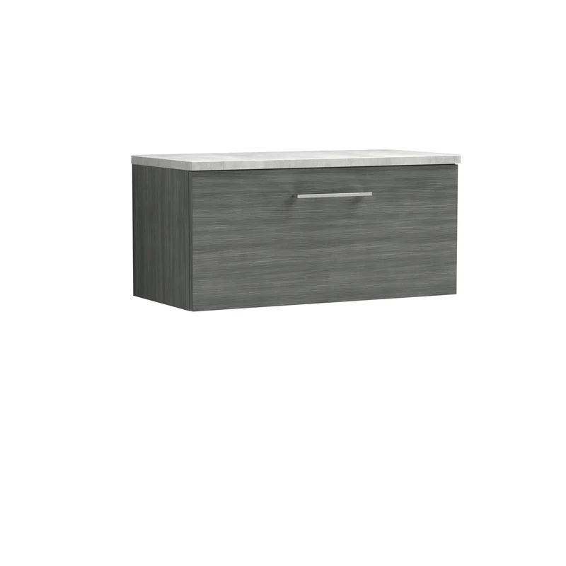 Lana 800mm Wall Hung Single Drawer Vanity Unit & Bellato Grey Laminate Worktop - Anthracite Woodgrain