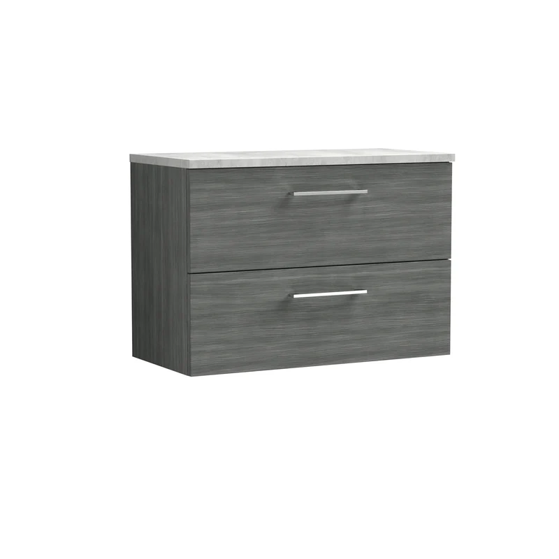 Lana 800mm Wall Hung 2 Drawer Vanity Unit & Bellato Grey Laminate Worktop - Anthracite Woodgrain