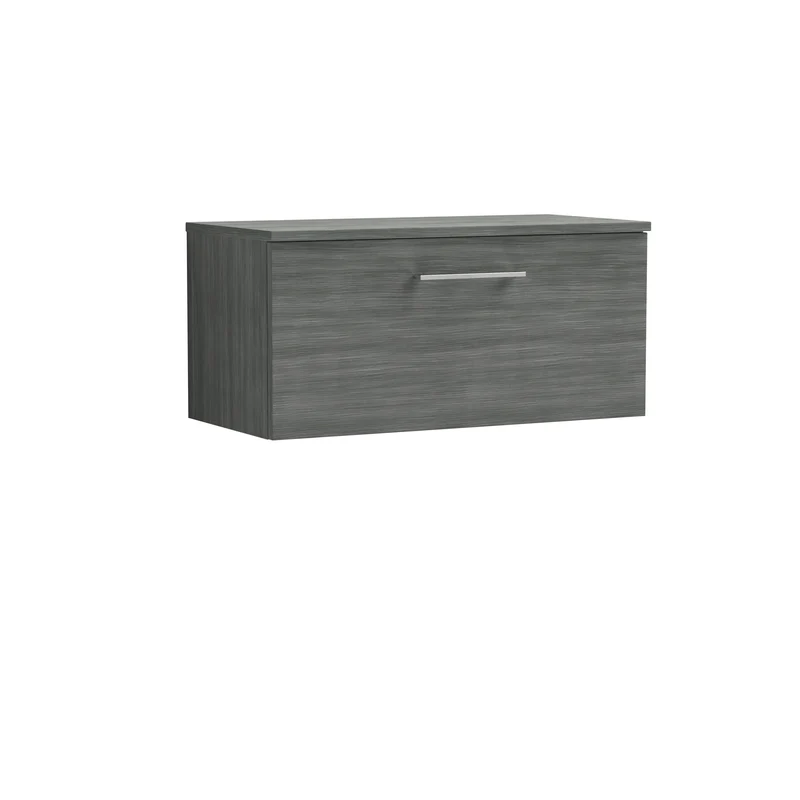 Lana 800mm Wall Hung 1 Drawer Vanity Unit & Worktop - Anthracite Woodgrain