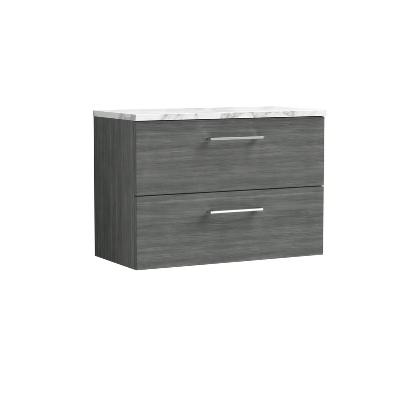 Lana 800mm Wall Hung 2 Drawer Vanity Unit & Carrera Marble Laminate Worktop - Anthracite Woodgrain
