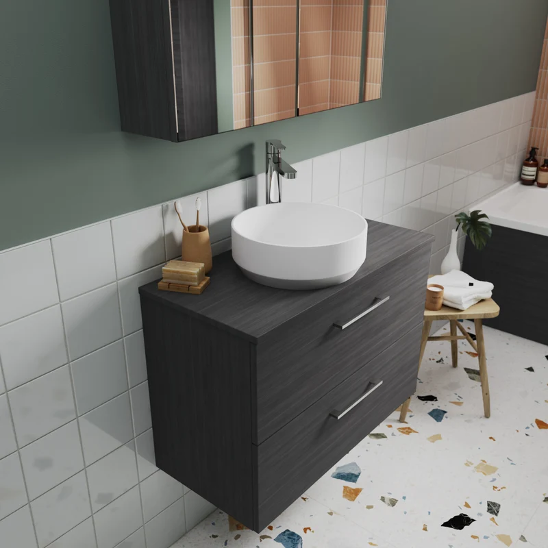Lana 800mm Wall Hung 2 Drawer Vanity Unit & Worktop - Anthracite Woodgrain