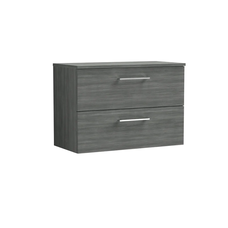 Lana 800mm Wall Hung 2 Drawer Vanity Unit & Worktop - Anthracite Woodgrain