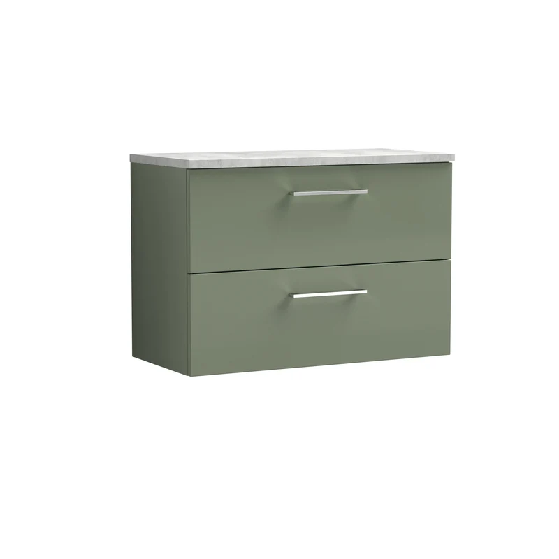 Lana 800mm Wall Hung 2 Drawer Vanity Unit & Bellato Grey Laminate Worktop - Green Satin