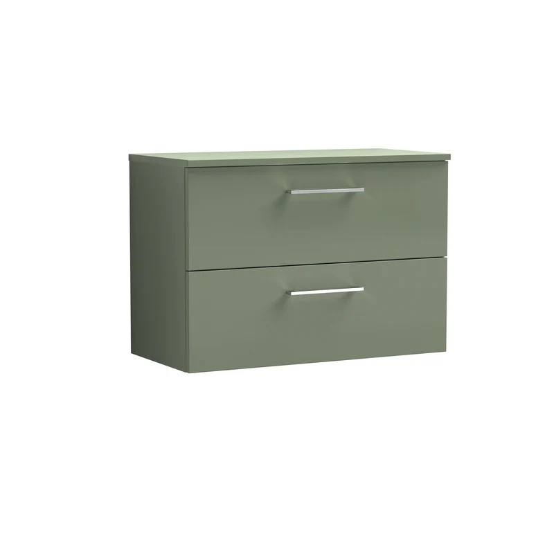 Lana 800mm Wall Hung 2 Drawer Vanity Unit & Worktop - Green Satin