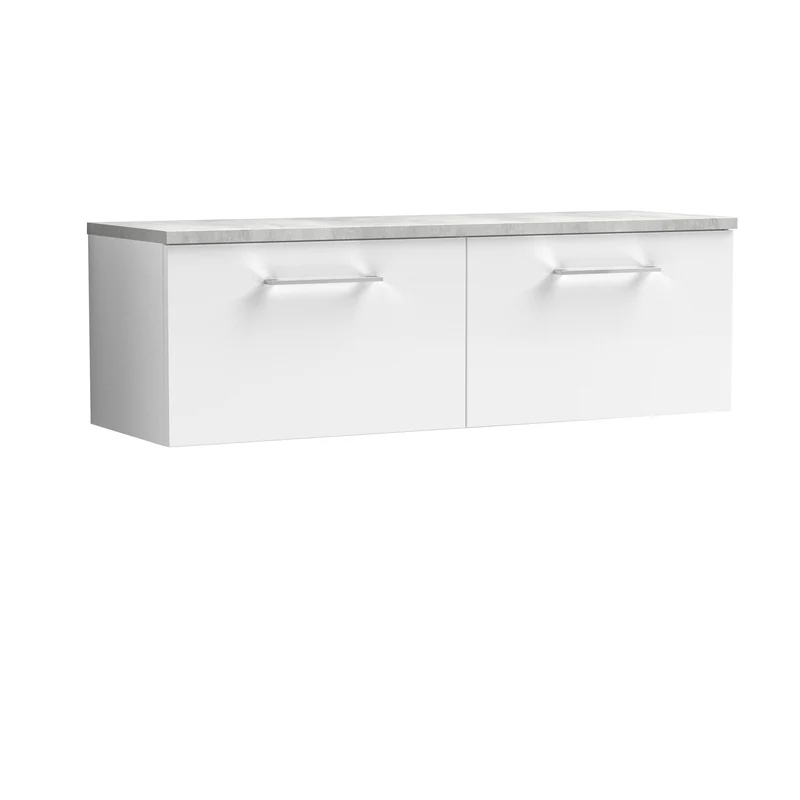 Lana 1200mm Wall Hung 2 Drawer Vanity Unit & Bellato Grey Laminate Worktop - White Gloss