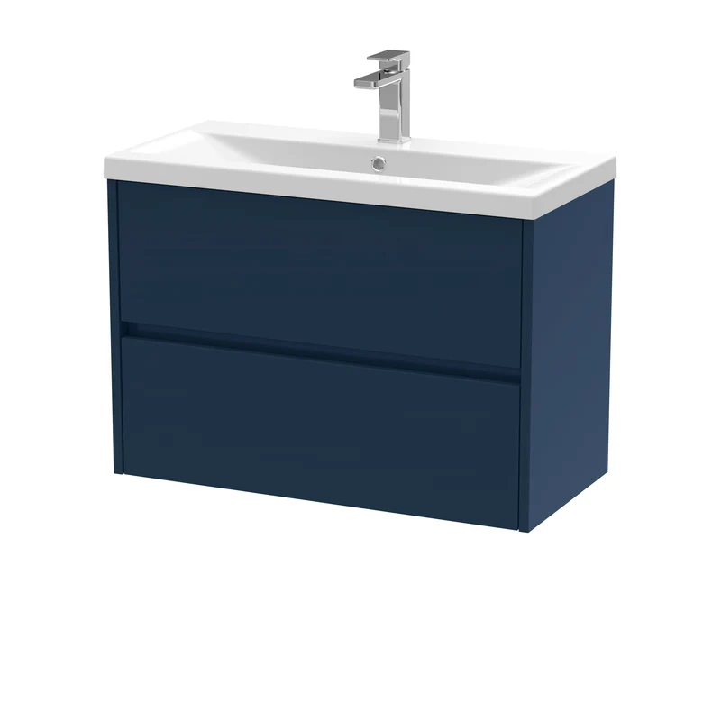 Havana 800mm Wall Hung 2 Drawer Vanity Unit & Mid Edge Ceramic Basin - Midnight Blue Satin