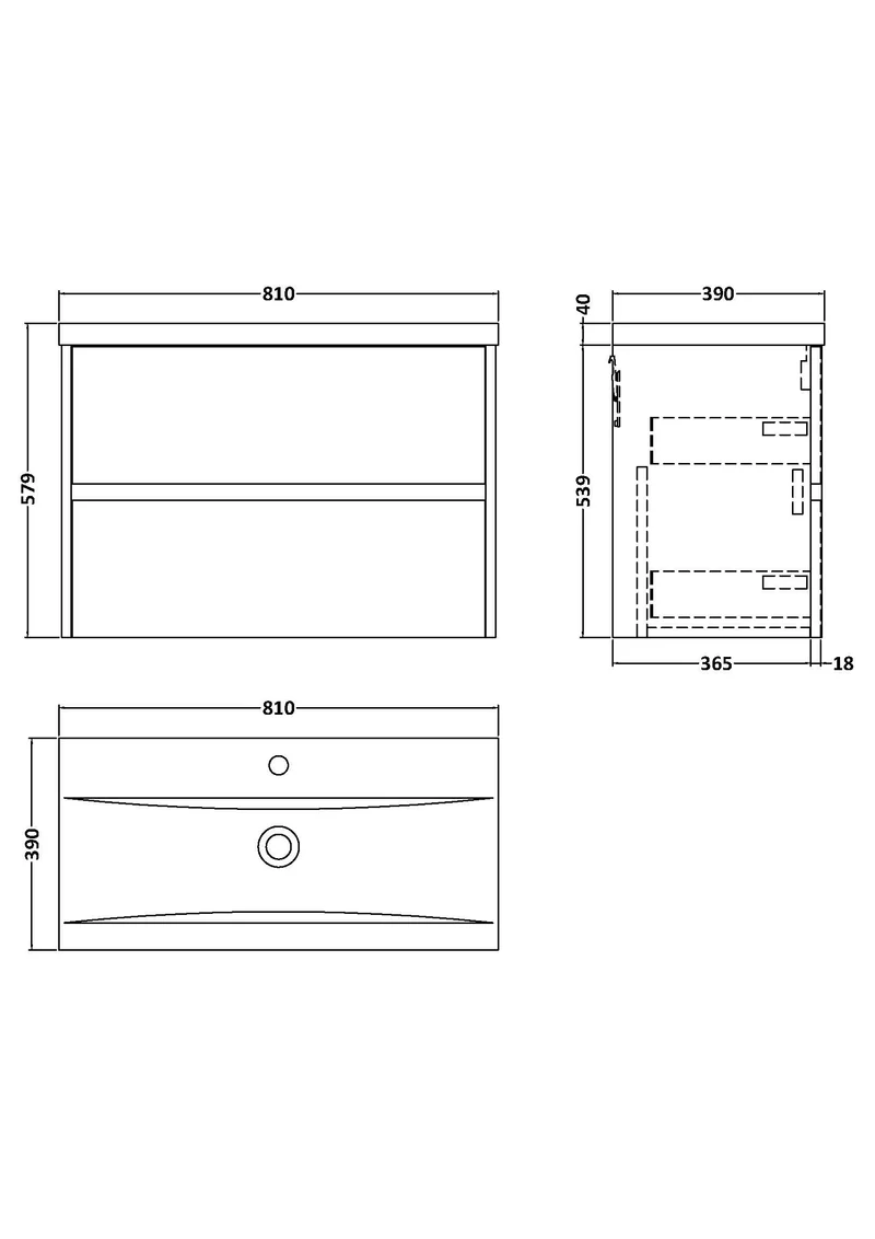 Havana 800mm Wall Hung 2 Drawer Vanity Unit & Mid Edge Ceramic Basin - Midnight Blue Satin