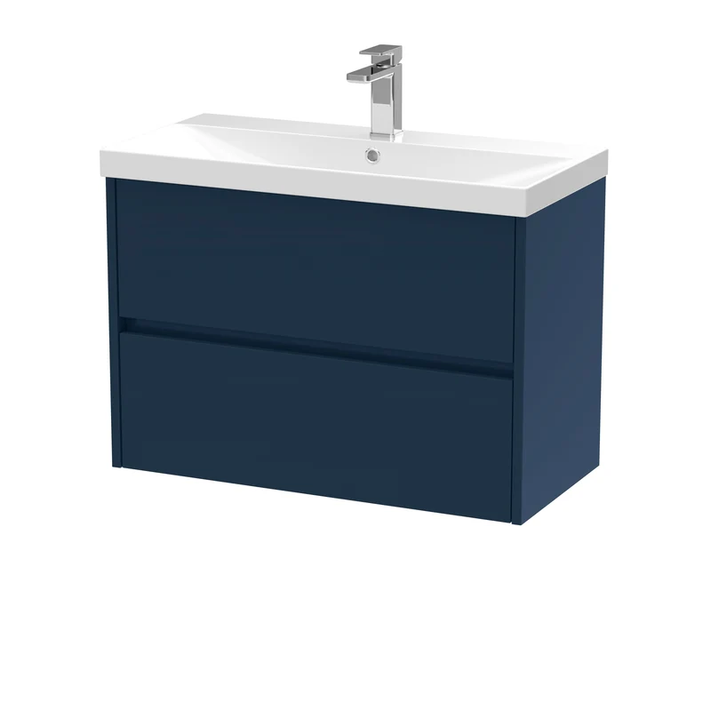 Havana 800mm Wall Hung 2 Drawer Vanity Unit & Thin Edge Ceramic Basin - Midnight Blue Satin