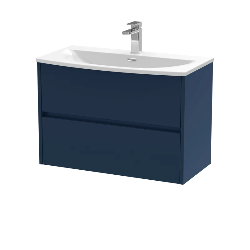 Havana 800mm Wall Hung 2 Drawer Vanity Unit & Curved Ceramic Basin - Midnight Blue Satin