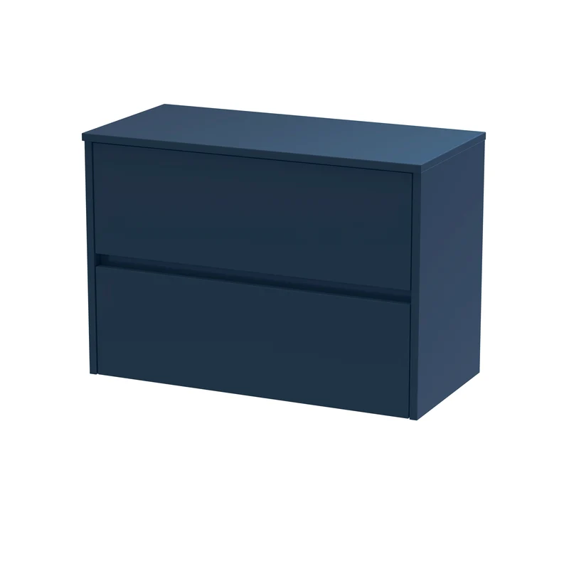 Havana 800mm Wall Hung 2 Drawer Vanity Unit & Worktop - Midnight Blue Satin