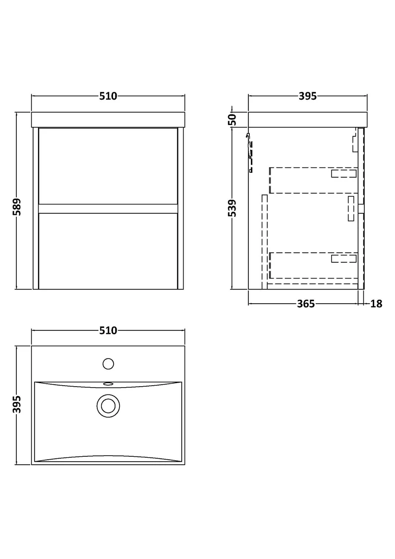 Havana 500mm Wall Hung 2 Drawer Vanity Unit & Thin Edge Ceramic Basin - Autumn Oak Woodgrain