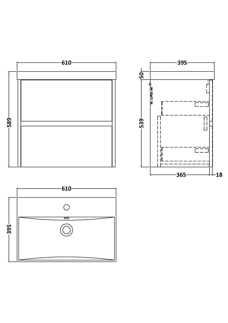 Havana 600mm Wall Hung 2 Drawer Vanity Unit & Thin Edge Ceramic Basin - Autumn Oak Woodgrain